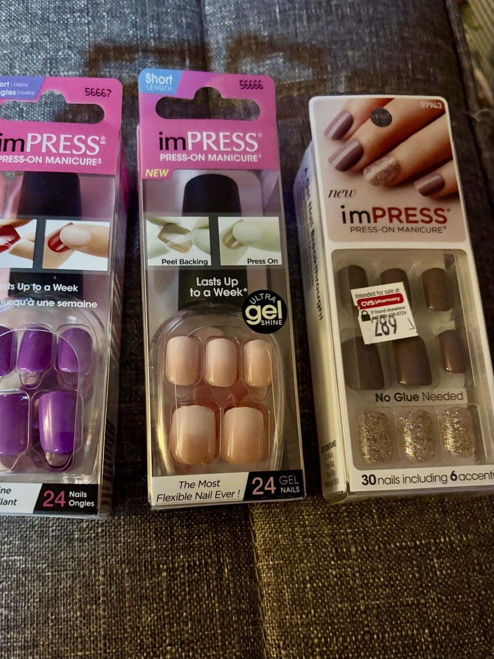 New imPRESS Press-On Manicure Pack - Purple, Nude & Glitter Accent Nails